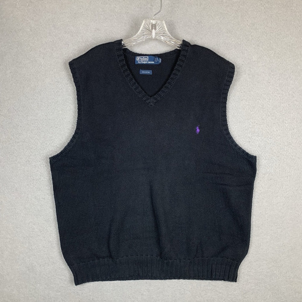Vintage Polo Ralph Lauren Sweater Vest Pullover Black Purple Pony Preppy Mens XL